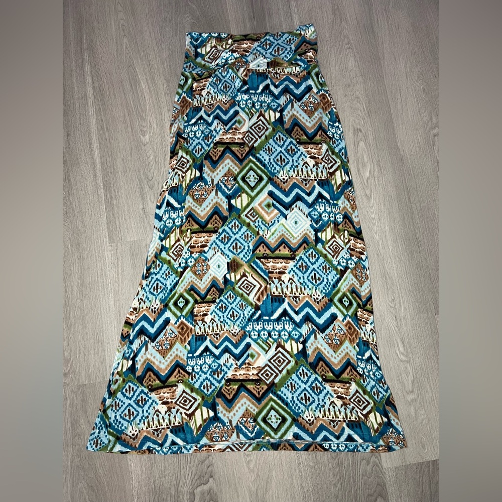 Wet Seal Blue and Brown Patterned Maxi Skirt